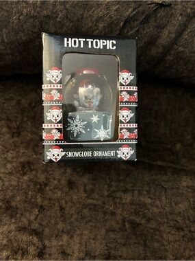 Hot Topic Black and Red Snowglobe Ornament with White Snowflakes